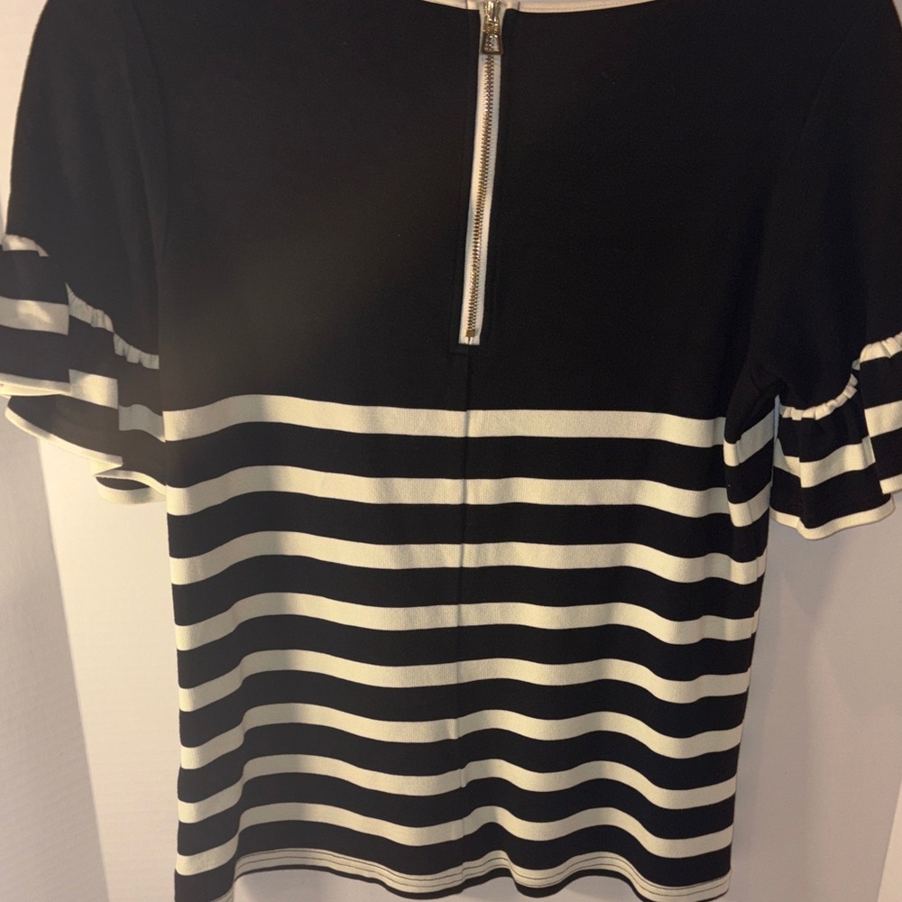 Sail To Sable Black and cream Striped Women's Top S Ruffle sleeve - Picture 7 of 11